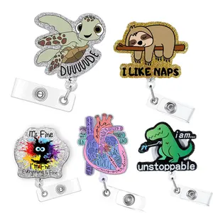 Heart Pattern Badge Holder Retractable Badge Holder,1 Count lD CardHolder,ldentification Badges & Supplies forNurse,Doctor,MedicalAssistant,PharmacistNurse Badge Reel ,Badge Decoration