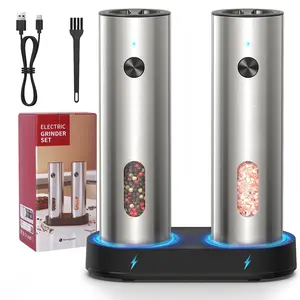 Salt and Pepper Grinder Set Electric,Rechargeable Salt and Pepper Shakers Stainless Steel with USB C Dual Charging Base,Upgraded Large Capacity,Adjustable Coarseness,Ideal for Mom