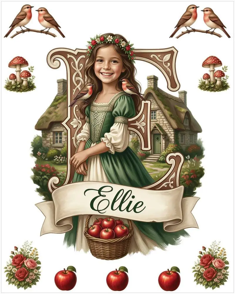 Personalized Princess Wall Decal Set, Custom Girl Portrait from Photo, 10 Piece, Woodland Cottage