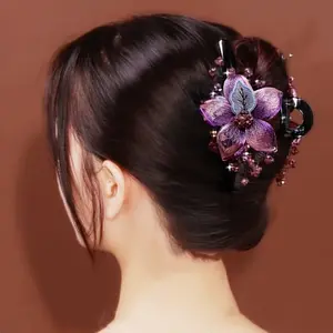 Sweet Floral Hair Clip, Metal Wire Hand-Woven, Elegant Shark Clip Headdress for Women, Middle Size, Single Piece