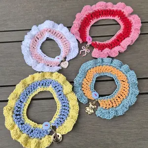 Handmade Cotton Crochet Ruffled Collar With Button and Charm, for Dogs or Cats