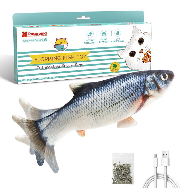 Potaroma Cat Toys Flopping Fish with SilverVine, Moving Cat Kicker ...