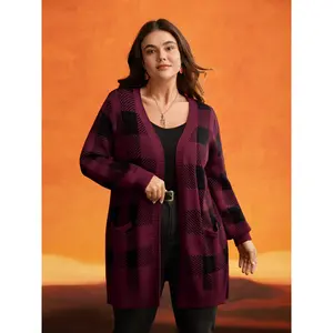 BLOOMCHIC Women's Plus Size Super Soft Nylon Fabric Long Sleeve Plaid Open Cardigan with Pocket, Kimono-Inspired, 2026 Summer Vibes, Sizes M-6X Fit Knitwear,Spotlight,Summer wins,Deals for you days