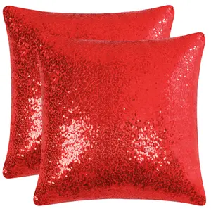 Unique Bargains 2 Pcs Sequin Throw Pillow Covers, Shiny Sparkling Comfy Satin Cushion Covers, Decorative Pillowcases for Party, 16 x 16 Inch, Red