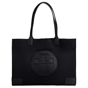Tory Burch Ella Oversized Tote Bag for Women – Structured Fabric Shoulder Handbag in Black