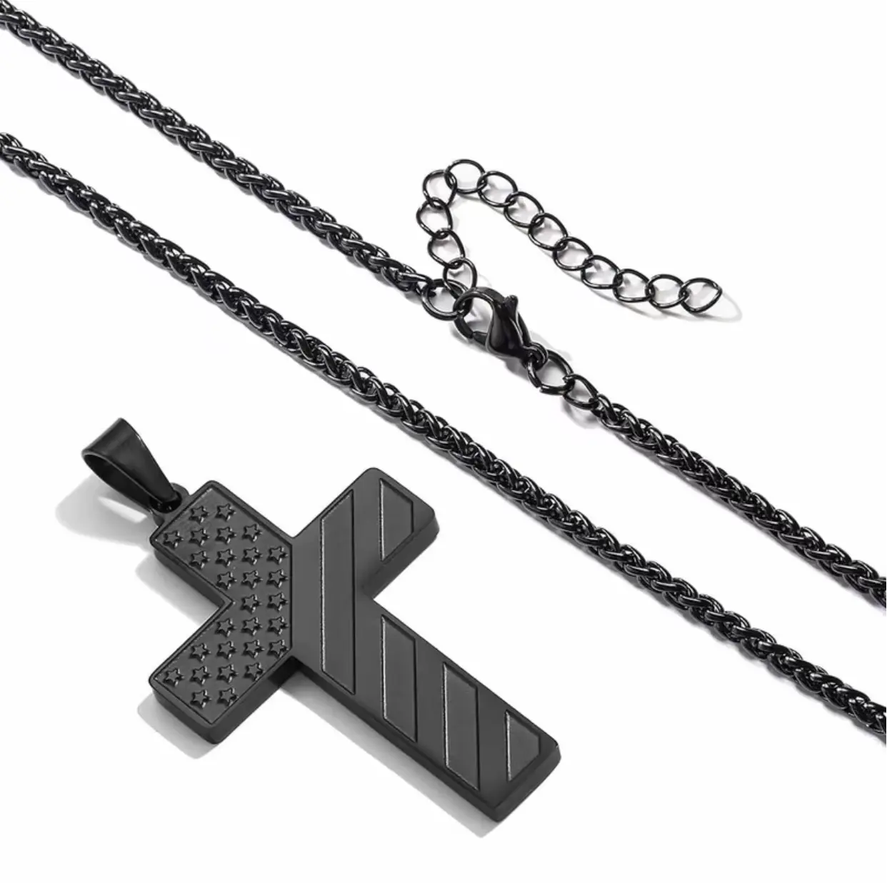 American Flag Cross Necklace for Men,Black Cross Necklace for Men,Sports Stainless Steel Bible Verse Pendant Chain Gifts
