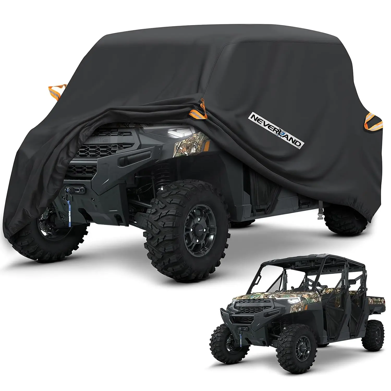 UTV Cover Heavy Duty Ranger Cover Waterproof 4-6 Seater Side by Side Covers 4 Door All Weather Storage with Reflective Strip Compatible with Polaris RZR General Can-Am Yamaha SxS