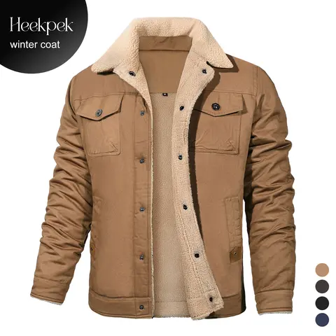 【Early Bird Price】HEEKPEK Men's Sherpa Lined Winter Trucker Jacket Warm Multi Pocket Casual Jacket Collared Menswear Tops Cotton Fleece Long Sleeve FallFreshness, Plain, Solid Plain, Multiple Pockets,sohochic
