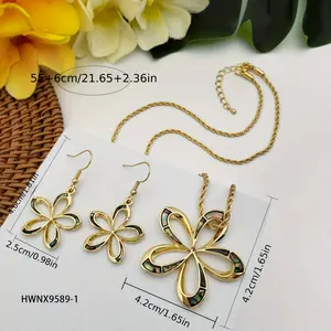 [A Set Natural Abalone Shell Necklace] A Set Of Natural Abalone Shell Adhesive Hollow Petal Necklace And Earrings Set