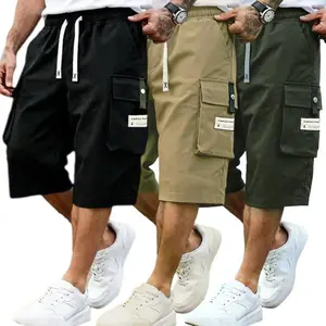 Men's Summer Casual Cargo Shorts - Elastic Drawstring Waist, Multiple Pockets & Letter Patch Design, Regular Fit Mid-Rise Non-Stretch Fabric for Daily Wear & Leisure Activities, Nontransparent Fabric, Menswear, Minimalist tiktokshopspringglowup