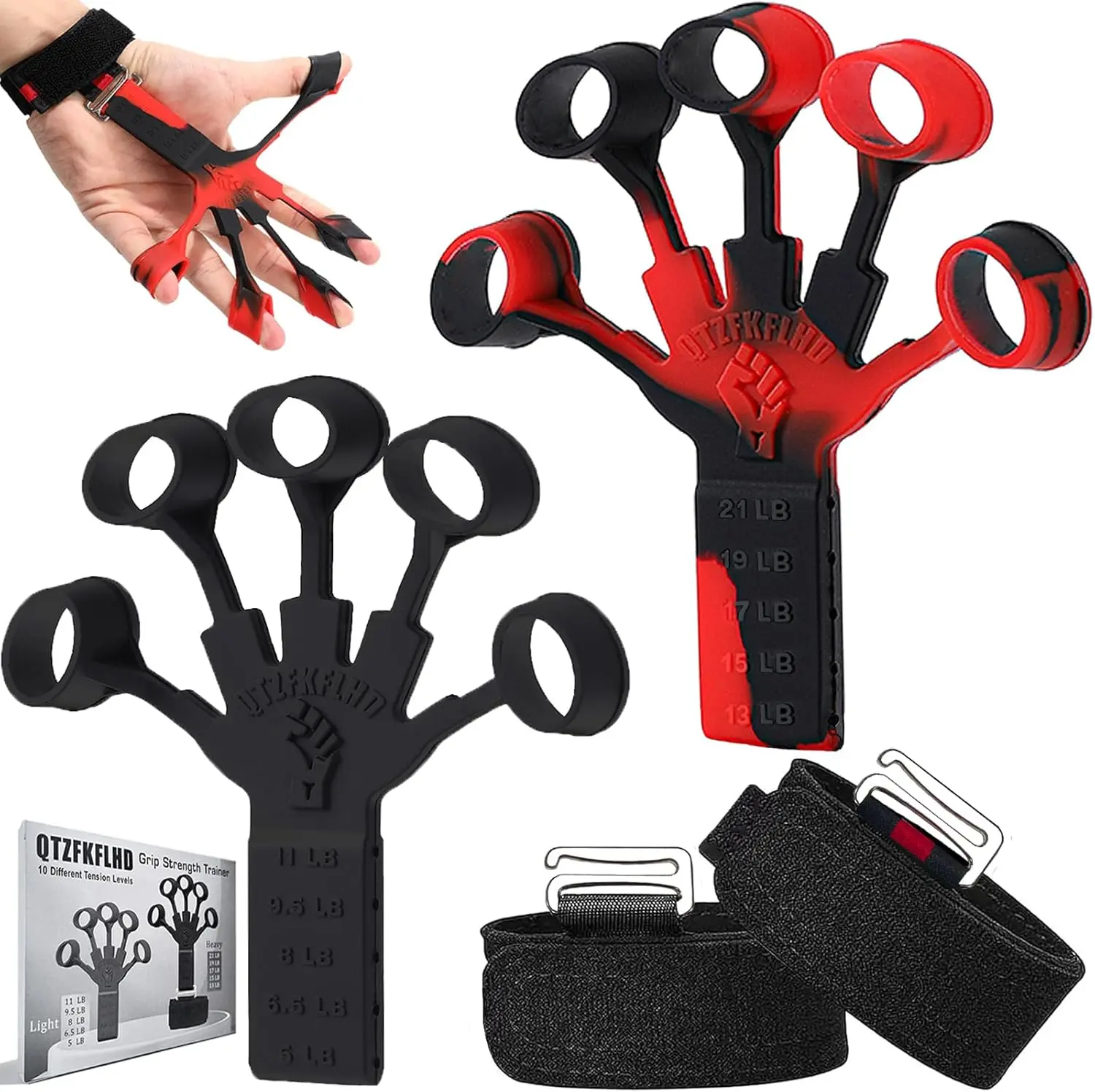 Grip Strength Trainer - 5 PCS Hand Grip Strengthener with Stress Relief Ball for Muscle Building and Injury Recovery