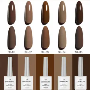 Meleard Fall Winter Gel Nail Art Polish Set, 5 Colors for Salon Quality DIY Manicure, Mocha Soak off UV Gel Nails at Home Creative Design