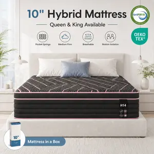 Queen & King Hybrid Mattress in a Box, Medium Firm Memory Foam and Individually Pocketed Springs, Motion Isolation, Pressure Relief, Breathable Comfort, CertiPUR-US Certified