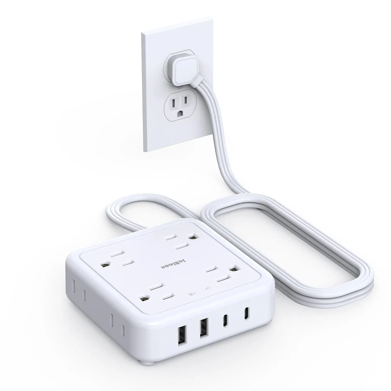 Surge Protector Power Strip With 8 Outlet And 4 USB Charging Ports, Wall Mount Wide Surge Protector Extension Strip, Wall Socket For Home Office