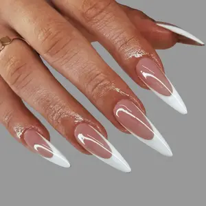 Nailrosy 10Pcs Handmade Press On Nail Sets, Long White French Almond Christmas Design, Multicolor Acrylic Nail Supplies with 3D Flowers, Reusable Y2K Cute Manicure for Women, Festivals/Parties Use, Gift Box Included