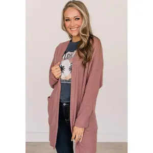 Dusty Rose Waffle Cardigan