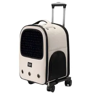 Portable Large Capacity Breathable Cat Pet Backpack with Wheels Canvas Outdoor Cat Bag Travel Carrier for Cats 7kg