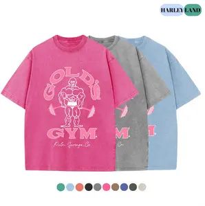HarleyLand Women's Oversize Acid Wash Vintage GOLD'S GYM Crewneck T-Shirt - Heavyweight Cotton, Sports Fabric, Athletic, Short-Sleeve, Basic Unisex Streetwear Graphic Tee