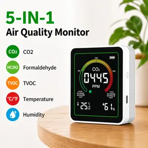 Multifunctional 5-In-1 Air Quality Tester, Co2 Formaldehyde Tvoc Humidity Monitor, Three-Light Indicator, Home Office Use