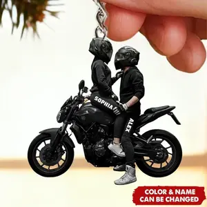 Personalized Motorcycle Biker Couple 2D Flat Acrylic Keychain Gift For first date, Romantic Couple Keychain, Anniversary Gift