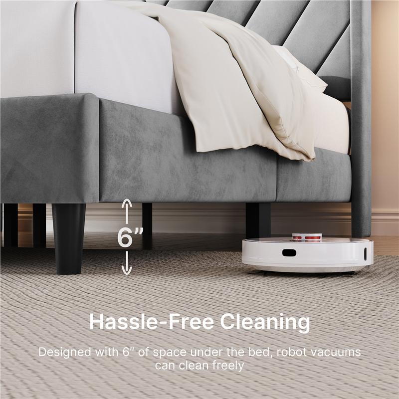 【Valentine Gift】Yaheetech Upholstered Bed Frame Full/Queen with Wooden Slat Support, No Box Spring Needed, Durable Construction, Easy Assembly Diamond Tufted Headboard