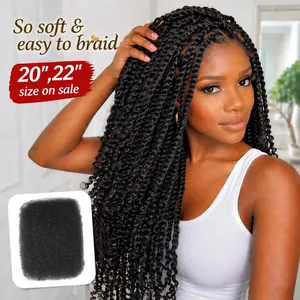 Summervibes NOBLE HAIR Afro Kinky Bulk Synthetic Hair 16-22'' for Braiding & Mini Twist Hairstyles 45-55 gram Packs Tangle-Free Low Maintenance,summervibes Box Braided Wigs Afro Curly Braided outdoorfun