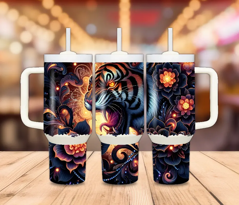 40 Oz. Celestial Floral Tiger Tumbler