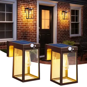 2 Pack Solar Porch Lights Outdoor with Motion Sensor, Dusk to Dawn Exterior Wall Lighting Fixtures Waterproof, LED Patio Lights Wall Sconce Outside Anti-Rust for Garage Frontdo