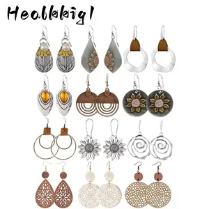 12 Pairs of Ethnic Style Retro Geometric Circular Earrings