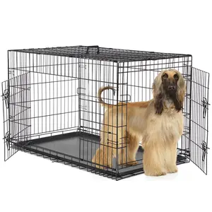 Durable Foldable Metal Wire Dog Crate with Double-Door, Removable Tray & Partition Plate for Large Dogs - 48 Inch Kennel for Indoor & Outdoor Use