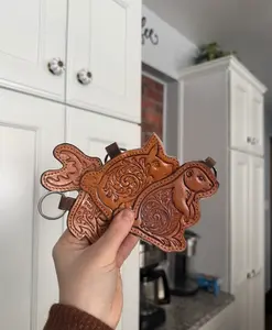 Genuine hand tooled leather animal keychains with cowhide- pick your hide variation below