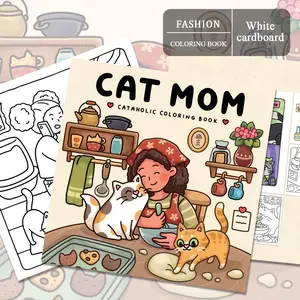 1PC Cozy Daily Life Coloring Book with Cat Mom, Trendy Cute Pet Style, Cat Companied Kitchen Baking Scene Patterns, Leisure Companion, Coloring Book, Daily Stress Relief, Children's Enlightenment, Adult Coloring Book