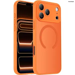 Designed for iPhone 17 Pro Max, 17 Pro, 17, Air, Case, Compatible with MagSafe, [Camera Protection] Shockproof Translucent Matte Anti-Slip Phone Case, Protective Phone Cover, Orange