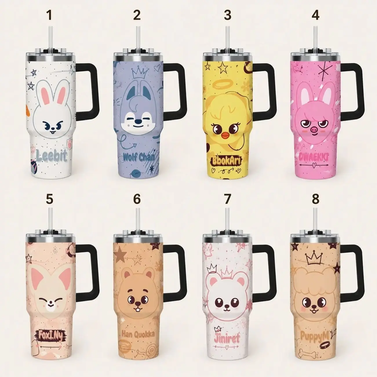 SKZ Inspired 20oz/30oz/40oz Tumbler – Cute Animal Theme Stainless Steel Travel Mug, Kawaii Fan Gift