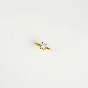 Diamond CZ Birthstone Baguette Ring - 18k Gold Plated Emerald Cut Ring - Dainty