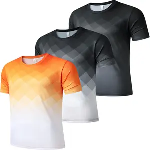 Mens Summer Graphic Shirts Crew Neck Short Sleeve Tropical Shirt Quick-Dry Athletic Workout T-Shirt with Diamond Gradient Graphics and Moisture Wicking Performance
