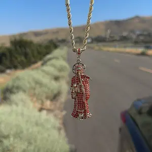 Gold Plated XL Red Angel of Death Necklace, 4mm 24' Rope Chain
