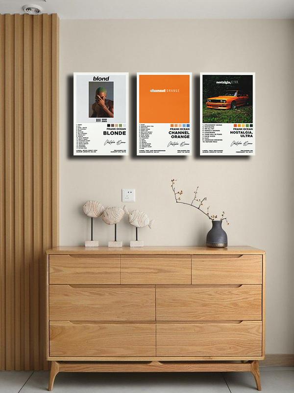 3PS Frank Ocean Canvas Album Covers Art Prints Set of 3 for Wall Decor Featuring Blonde Chanel Orange & Nostalgia Ultra Unframe 8x12in Poster