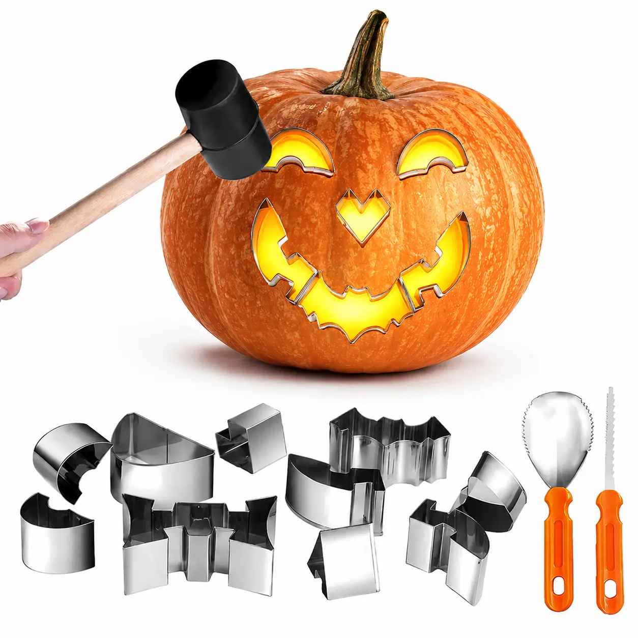 Pumpkin lantern mold for making pumpkin lanterns; children can use it; an easy, quick way for the whole family to make pumpkin lanterns; convenient and quick to clean; Halloween pumpkin carving mold; Halloween tools; Halloween pumpkin lanterns