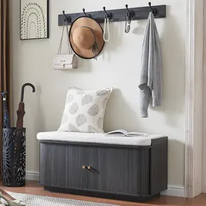 Hall Tree with Bench and Shoe Storage, Entryway Bench with Sliding Door Cabinet, Removable Padded, Metal Wall Hooks and Adjustable Storage Compartments, for Entry, Hallway, Living Room