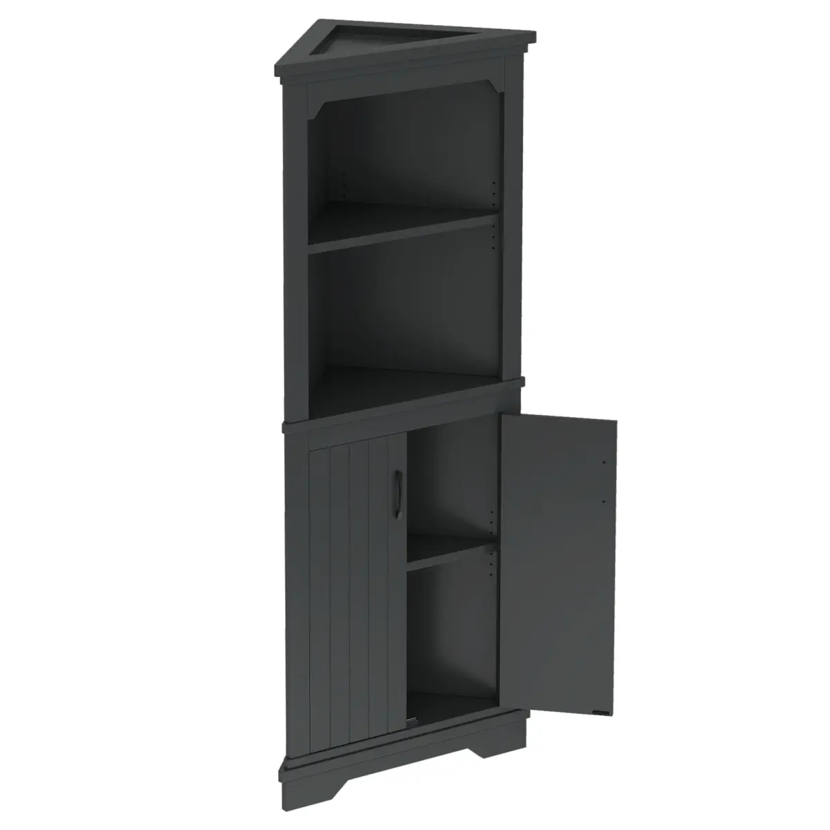 Black Tall Corner Wall Cabinet - 90° Wall-Fit, 2 Open Shelves & Closed Cabinet, Round Corner Kids-Safe MDF Particle Board, Easy Assembly, High-Capacity Mountable Multi-Function for Bathroom, Living Room, Corner Wall Cabinets, High-Capacity Wall Cabinets