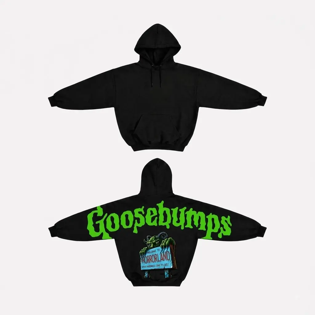 Retro Horrorland Hoodie, Vintage Monster Back Graphic Sweatshirt, Gothic Halloween Pullover, Dark Spooky Streetwear, Alternative Fall Outfit, Horror Fan Gift