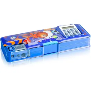 Multifunctional Pencil Box for Boys Basketball Pencil Case with Calculator and Sharpener Cool Cute Pencilcase School Supplies Essentials  to School  Birthday Present for  Tee