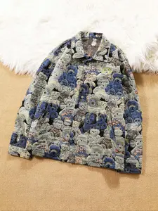Men's All Over Bears Print Jacket, Regular Fit Casual Comfy Fashionable Long Sleeve Button Front Outerwear for Daily Outdoor Wear, Men Cloths for Spring & Fall, Casual Trendy Coat