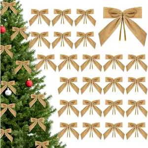 24 count Light Brown Small  Bows for Christmas Tree, 3.54 Inch Mini Christmas Bows for  Wrapping, Twist Tie  Bows Xmas Ornaments for Wreath, Crafts, Party, Wedding