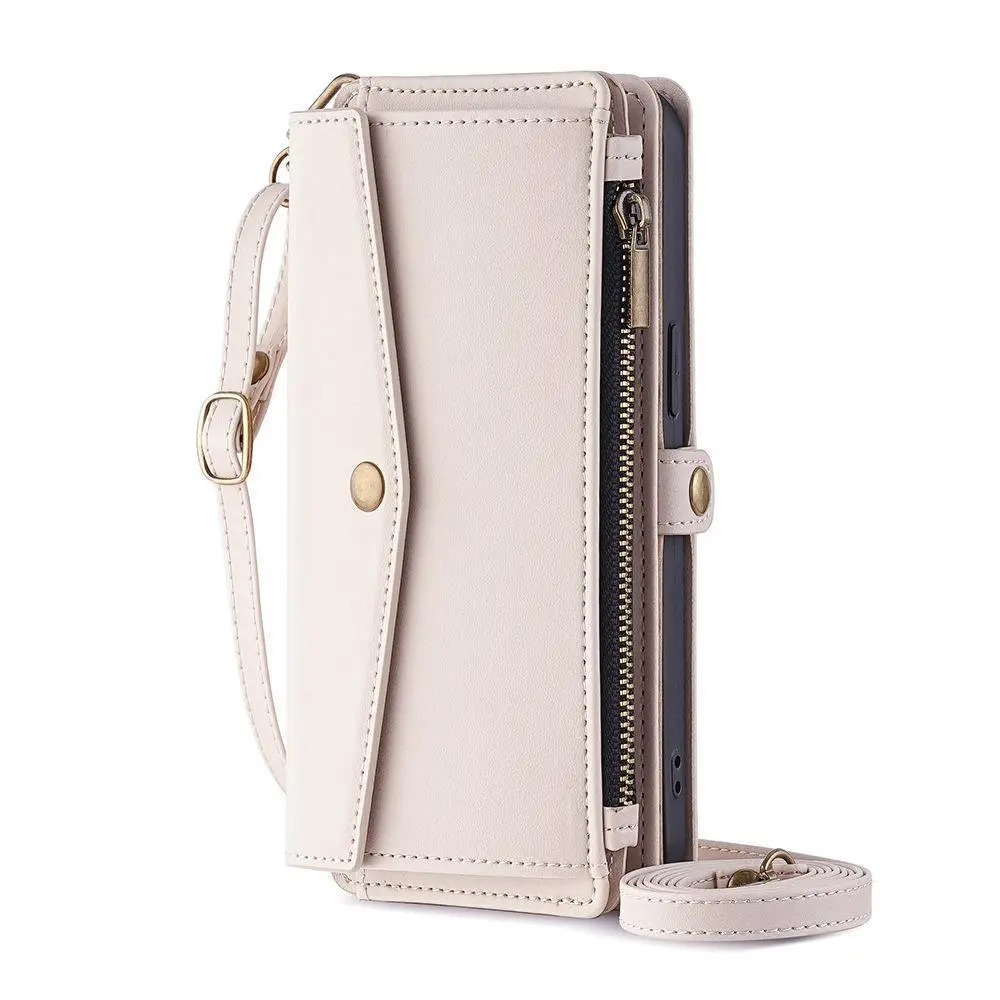 Stylish sling Zipper Side Buckle Flip Multi-functional Phone Case, compatible with iPhone 17 Pro Max,16 Pro Max, 15, 14 Pro, 13, 12  Plus. Designed with card slots for bank cards, daily cards and cash storage, comes with a foldable kickstand