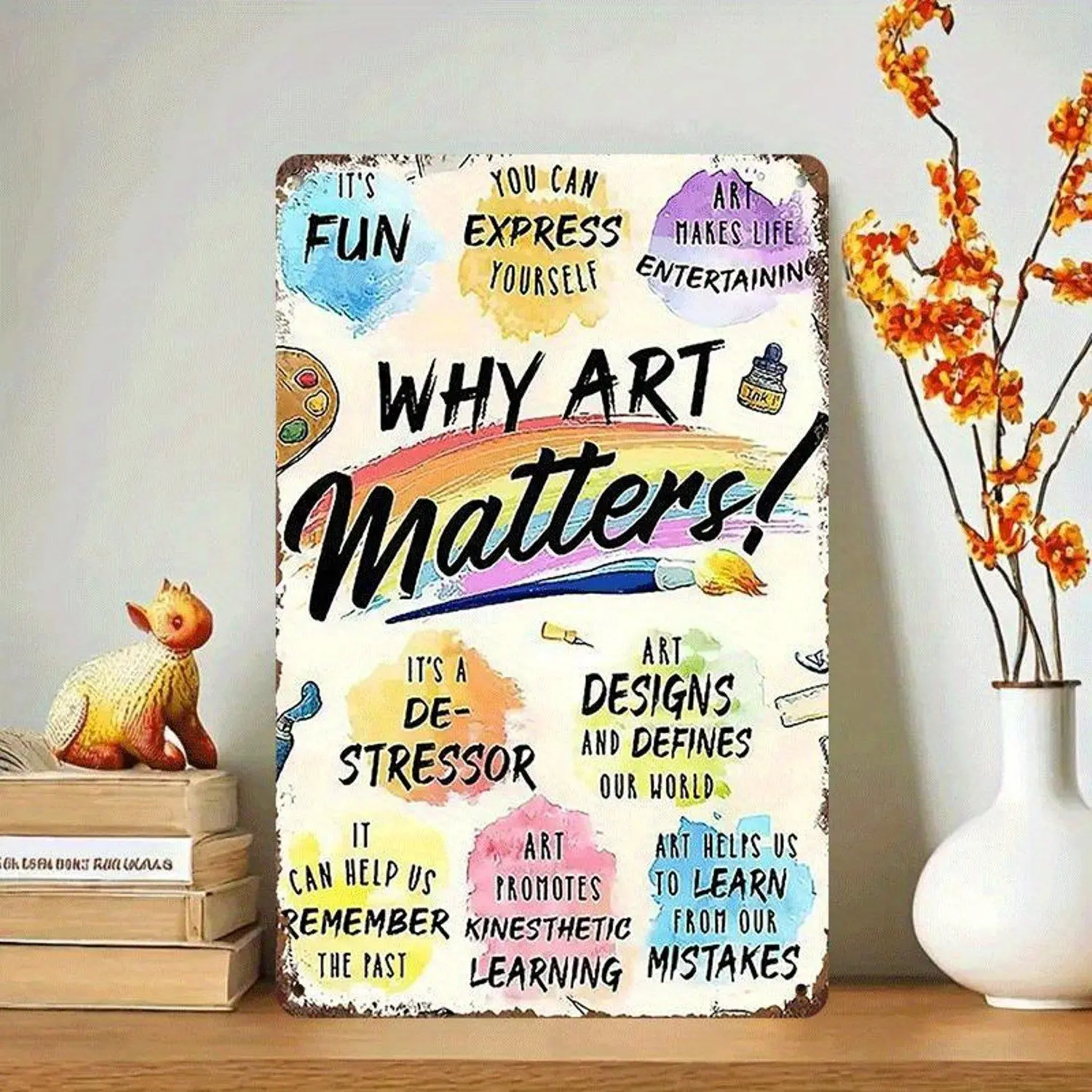 2D Flat 1pc "Why Art Matters" Metal Tin Inspirational Poster Artist Quotes Easy Hang Pre Drilled Holes for Home Office Cafe Studio Conversation Starter Art Piece Home Classic Design High Quality Print Creative Professionals Decorative Metal Sign