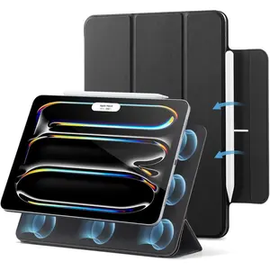 for iPad Pro 13 Inch Case M4(2024), Powerful Magnetic Attachment, Slim Trifold Stand Case, Supports Pencil Pro and Pencil(USB-C), Auto Wake/Sleep, Durable Protection, Rebound Series, Black