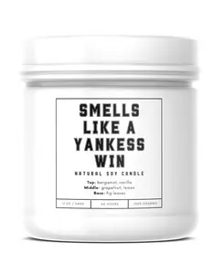 Smells Like a Yankees Win Sports Candle - Scented Soy Wax Candle (8.0 oz) 50-60 Hour Burn Time, Cotton Wick, Frosted White Glass Jar,