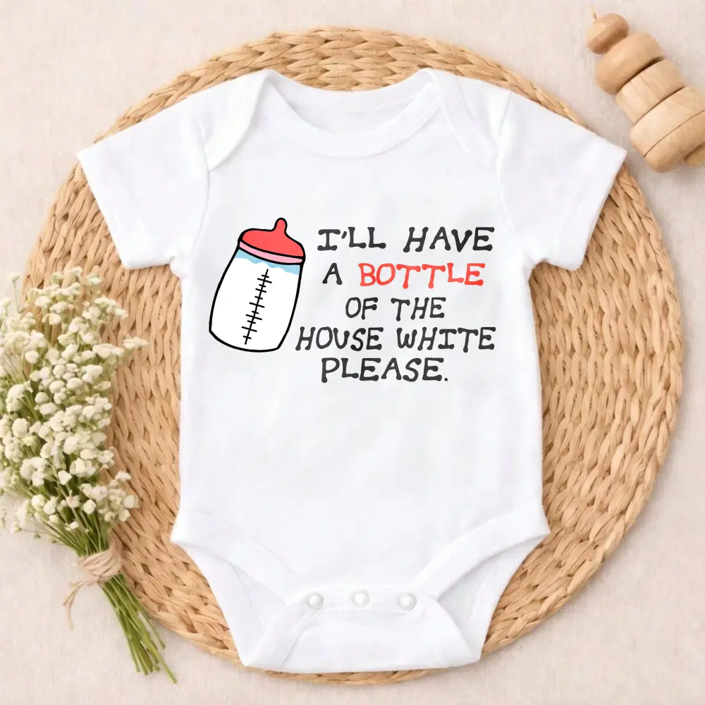 Baby Bodysuit Bottle Of House White Print 100% Pure Cotton Non-Irritating Snap Closure Breathable Great For Sleep & Play Baby Boy Clothes Baby Girl Clothes